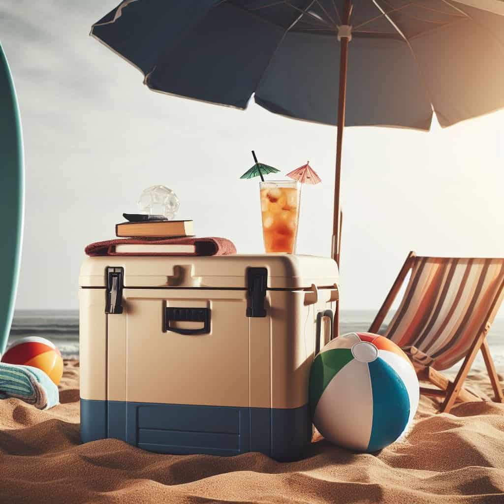 Ice chest on a beach in the shade